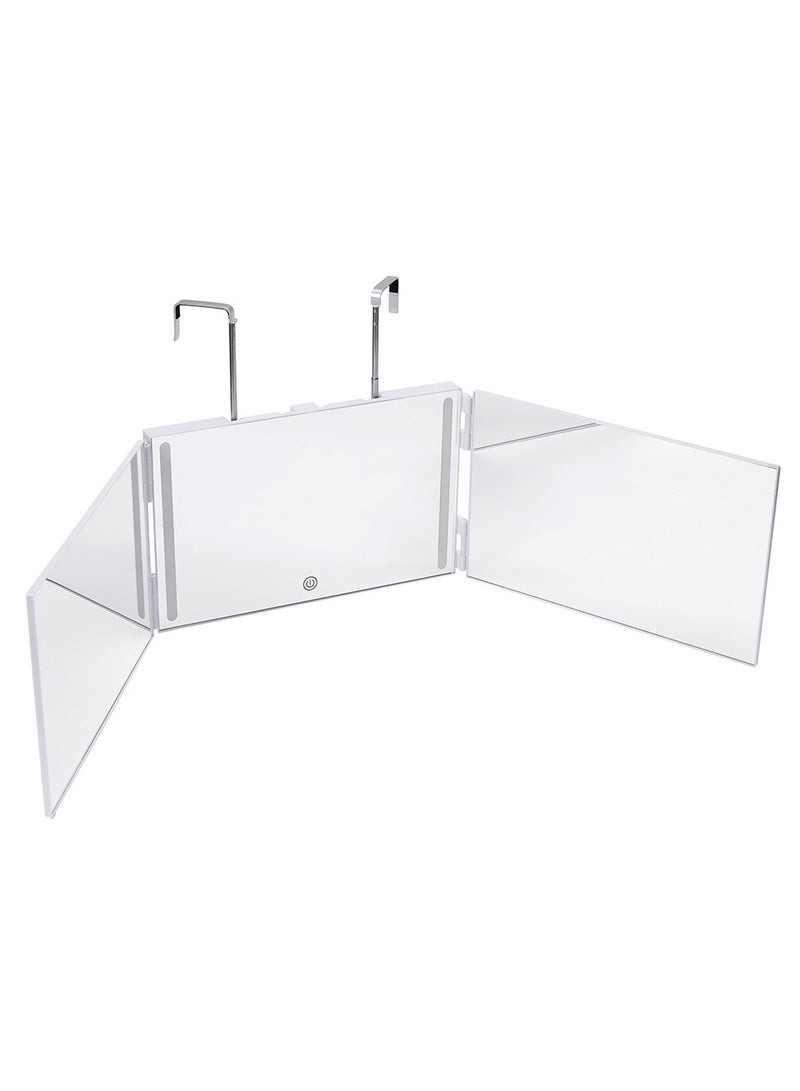 LED three-way mirror retractable hanging lighted makeup mirror three-fold hairdressing mirror folding makeup mirror - Image 1