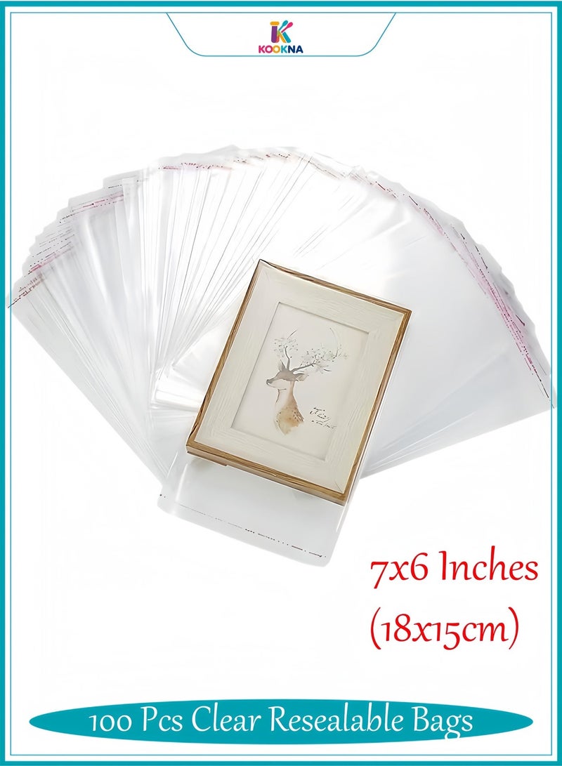 KOOKNA 100Pcs Plastic Bag, Cookies Bag, Perfect for Bakery and Suger Gift, Self-Sealing Odorless Transparent, Small Clear Packaging Bags (18x15cm) - Image 1