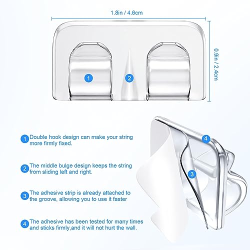 Hetyue Hooks for Outdoor String Lights Clips: 40Pcs Heavy Duty Light Hook with Waterproof Adhesive Strips - Outside Clear Cord Holders for Hanging Christmas Lighting - Outdoors Sticky Clip - Image 3