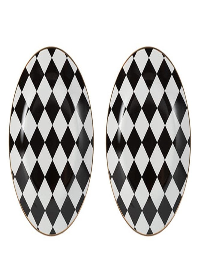 RockTrend Retro Black and White Checkerboard Gold Edge Ceramic Dinner Plate Dessert Plate Salad Plate-Set of 2 - Image 1