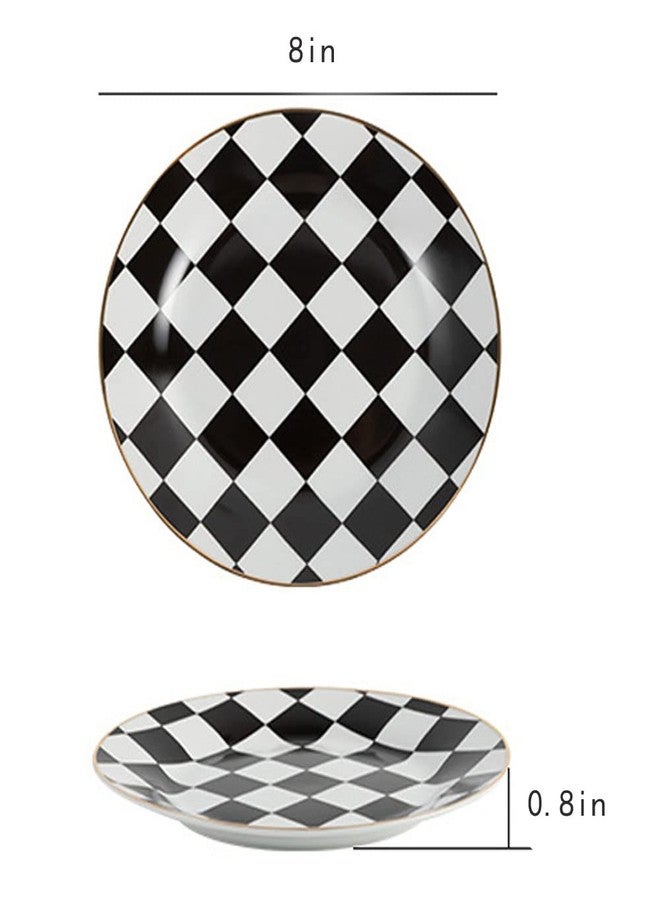 RockTrend Retro Black and White Checkerboard Gold Edge Ceramic Dinner Plate Dessert Plate Salad Plate-Set of 2 - Image 2
