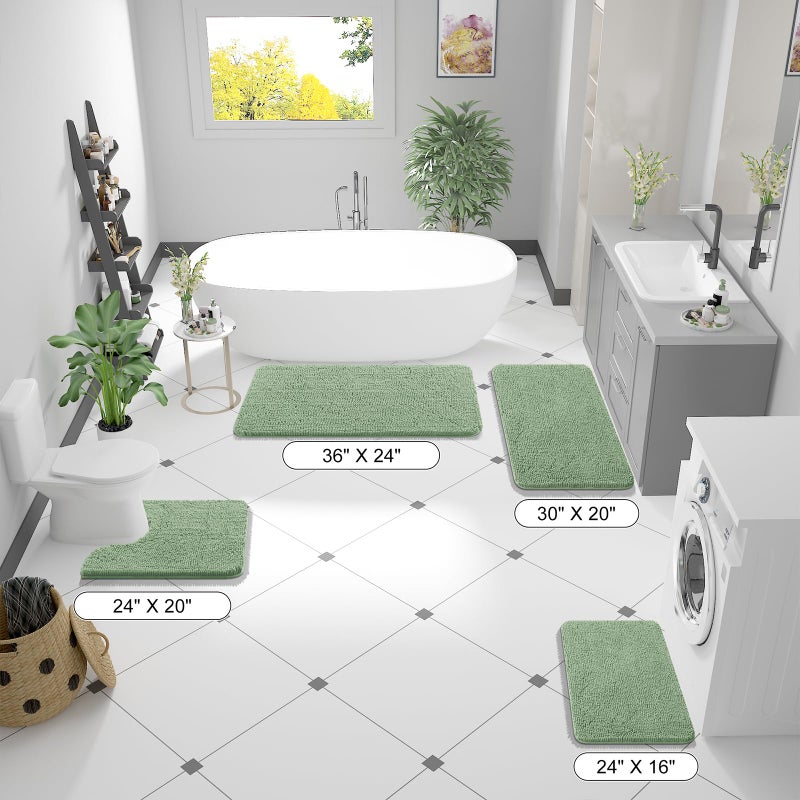 OLANLY Bathroom Rugs 36x24, Extra Soft Absorbent Chenille Bath Rugs, Rubber Backing Quick Dry, Machine Washable Bath Mats for Bathroom Floor, Tub and Shower, Home Decor Accessories, Sage Green - Image 2