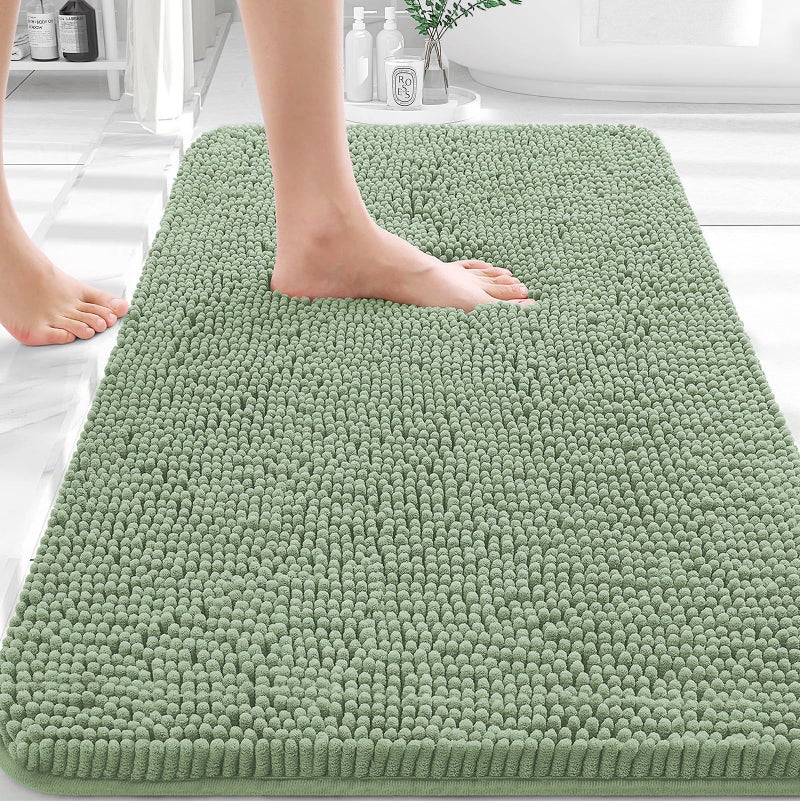 OLANLY Bathroom Rugs 36x24, Extra Soft Absorbent Chenille Bath Rugs, Rubber Backing Quick Dry, Machine Washable Bath Mats for Bathroom Floor, Tub and Shower, Home Decor Accessories, Sage Green - Image 1