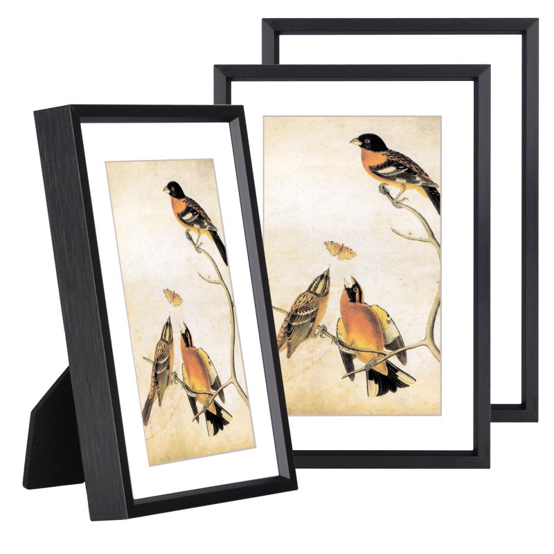 BKABOT 5x7 إطار الصورة مجموعة من 3 إطارات الصور المعدنية السوداء مع زجاج HD يناسب 4x6 مع حصيرة أو 5x7 دون تعليق جدار حصيرة وعرض الجدول - Image 1