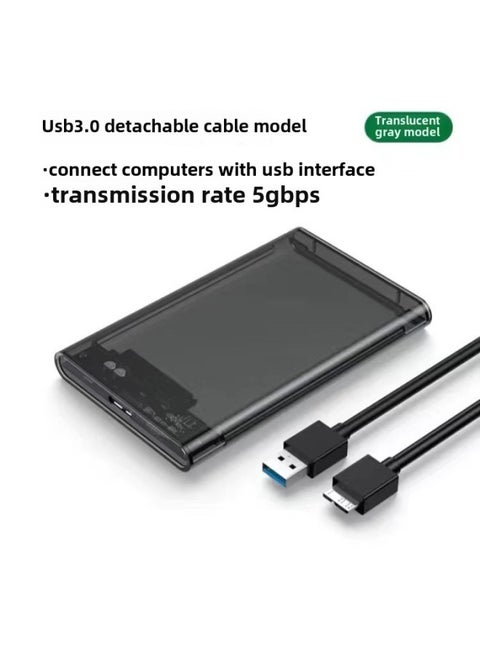 2.5 Inch Mobile Hard Disk Box USB3.0 Serial Port Solid State Mechanical Notebook Hard Disk USB3.0 To SATA-Color:3.0 Transparent Gray