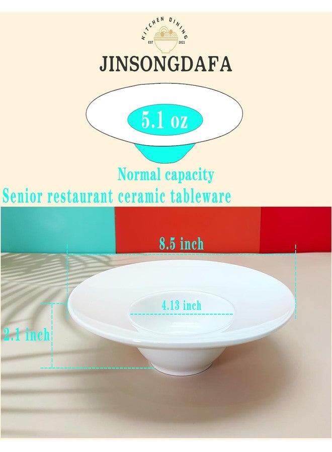 jinsongdafa أطباق شوربة سيراميك من جينسونغ دافا، سعة 5.1 أونصة، لون أبيض، قطر 8.5 بوصة. طقم أطباق شوربة صغيرة فاخرة مكون من 4 قطع، أطباق معكرونة بحواف، هو الخيار الأمثل للفنادق والمطابخ والمطاعم الراقية وعشاق الطعام. - Image 2