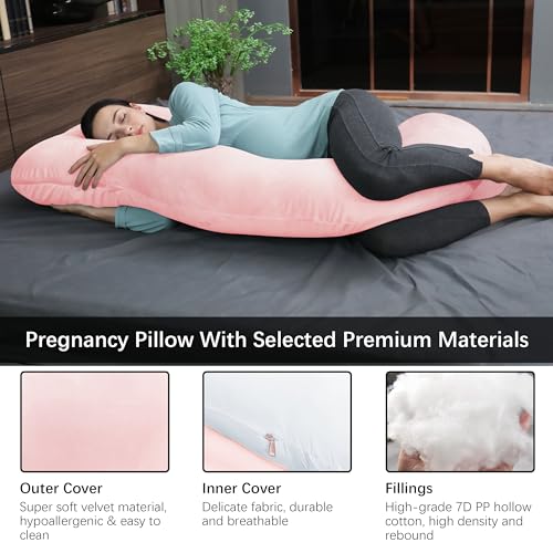MOON PARK Pregnancy Pillows for Sleeping - U Shaped Full Body Maternity Pillow with Removable Cover - Support for Back, Legs, Belly, HIPS - 57 Inch Pregnancy Pillow for Women - Pink - Image 3