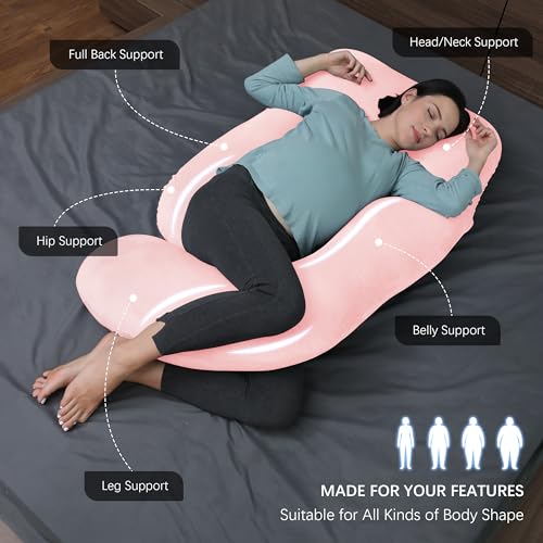 MOON PARK Pregnancy Pillows for Sleeping - U Shaped Full Body Maternity Pillow with Removable Cover - Support for Back, Legs, Belly, HIPS - 57 Inch Pregnancy Pillow for Women - Pink - Image 2
