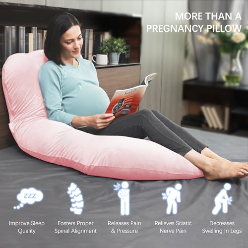 MOON PARK Pregnancy Pillows for Sleeping - U Shaped Full Body Maternity Pillow with Removable Cover - Support for Back, Legs, Belly, HIPS - 57 Inch Pregnancy Pillow for Women - Pink - Image 4