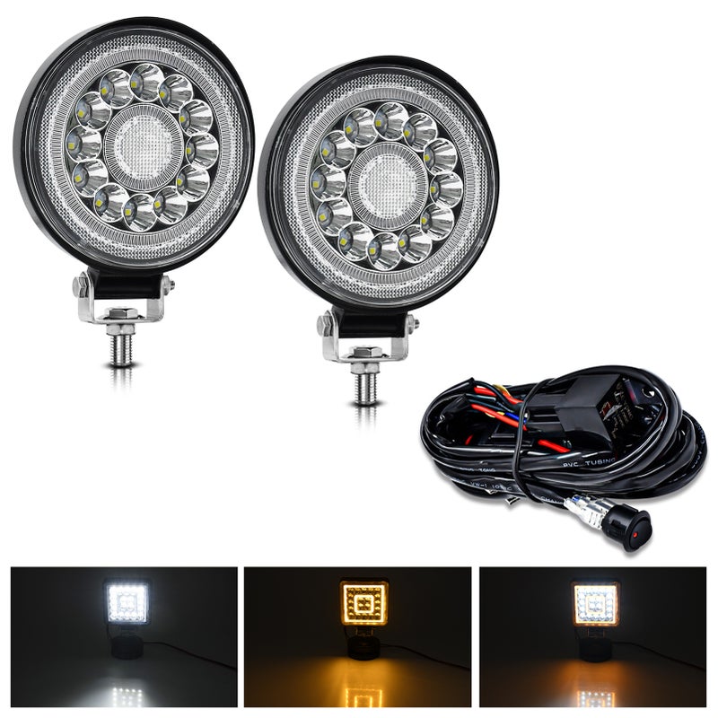 شريط إضاءة LED، 2 قطع من مصابيح عمل LED بحجم 4 بوصات وقوة 160 واط، مصابيح قيادة خارج الطريق دائرية المقاومة للماء مع حزمة أسلاك أسلاك 16AWG للشاحنات و ATV و UTV و SUV والقوارب - Image 1