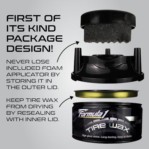 Formula 1 Tire Wax Long Lasting Tire Gel for Black Glossy Tires Water Resistant Restores Plastic Trim Foam Applicator Included 10oz - Image 3