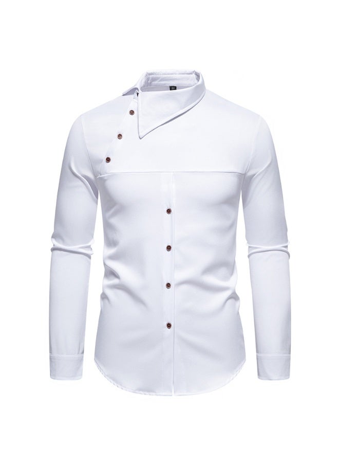 KUYING Men's Floral Hot Stamping Henry Collar Irregular Design Long Sleeved Shirt 