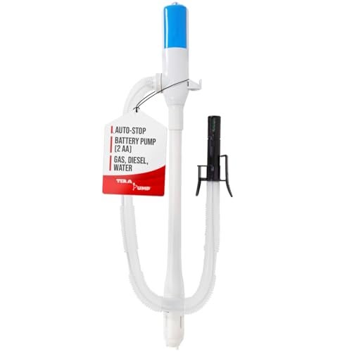 TERA PUMP Automatic Portable Battery Operated Fuel Transfer Pump wAuto Stop Sensor Nozzle Clip Powerful Hand Fuel Pump Quick Liquid Transfer at 24 GalMin 2 AA Batteries Not Included