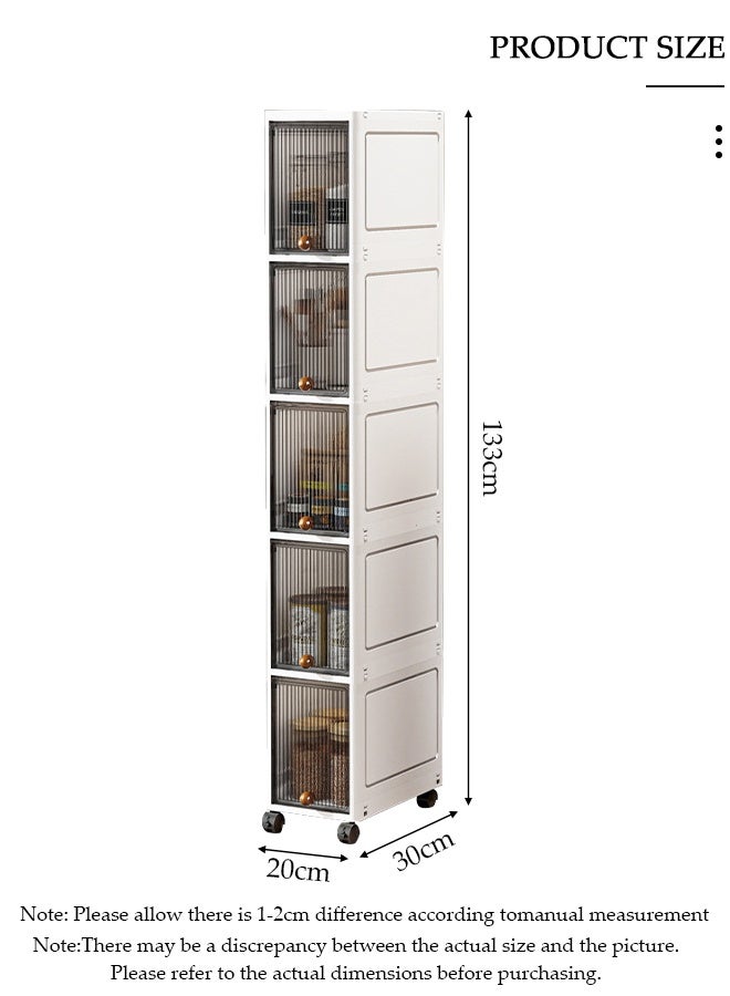 DUNISO 5-Tier Narrow Storage Cabinet with Movable Wheels Can Brake, 90 ° Flip Panel Moisture-Proof Dust-Proof Slim Plastic Organizer for Bathroom,Kitchen, Laundry, Ideal for Small Spaces - Image 2