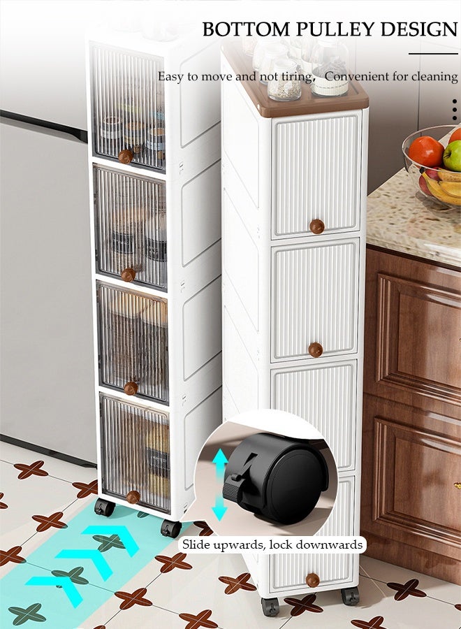 DUNISO 5-Tier Narrow Storage Cabinet with Movable Wheels Can Brake, 90 ° Flip Panel Moisture-Proof Dust-Proof Slim Plastic Organizer for Bathroom,Kitchen, Laundry, Ideal for Small Spaces - Image 5