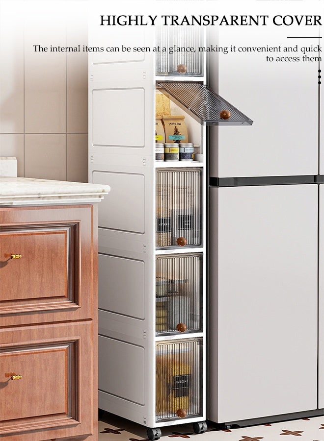 DUNISO 5-Tier Narrow Storage Cabinet with Movable Wheels Can Brake, 90 ° Flip Panel Moisture-Proof Dust-Proof Slim Plastic Organizer for Bathroom,Kitchen, Laundry, Ideal for Small Spaces - Image 3