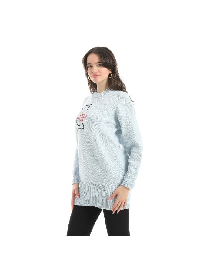 سيزار بلوفر صوف حريمي برقبة دائرية ومزود بتطريز علي الصدر - Image 5