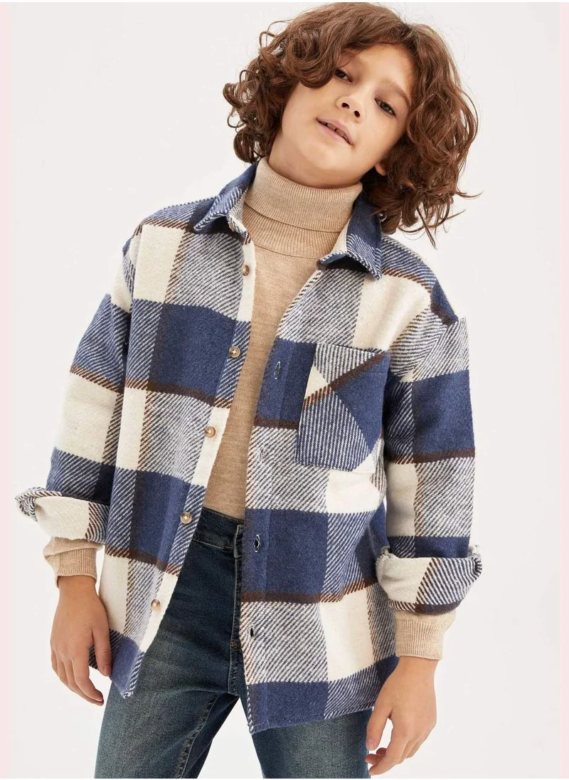 DeFacto Oversize Fit Polo Neck Long Sleeve Checked Shirt