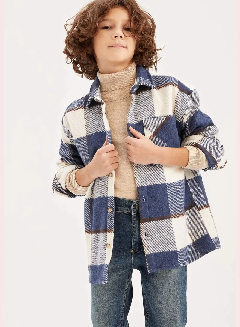 DeFacto Oversize Fit Polo Neck Long Sleeve Checked Shirt