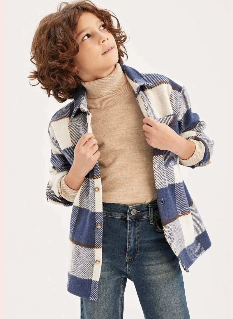 DeFacto Oversize Fit Polo Neck Long Sleeve Checked Shirt