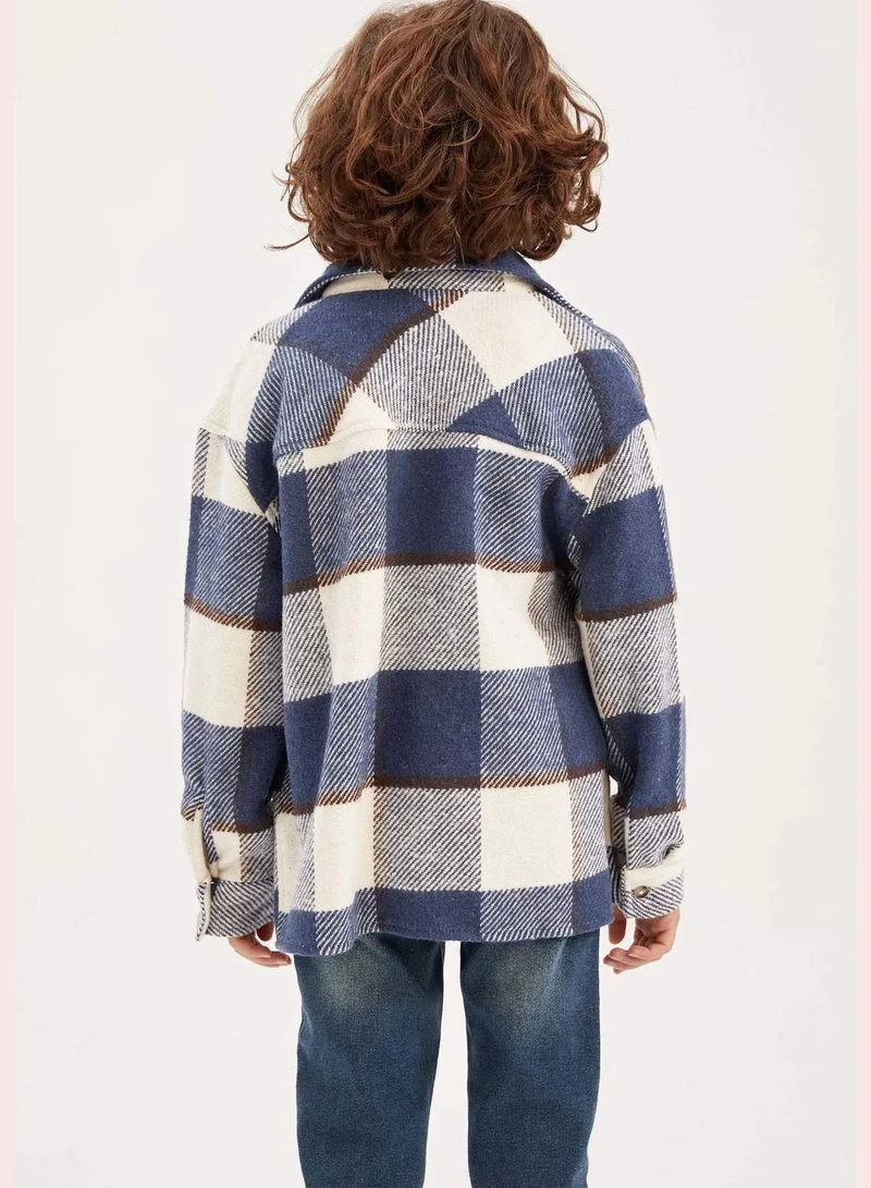DeFacto Oversize Fit Polo Neck Long Sleeve Checked Shirt