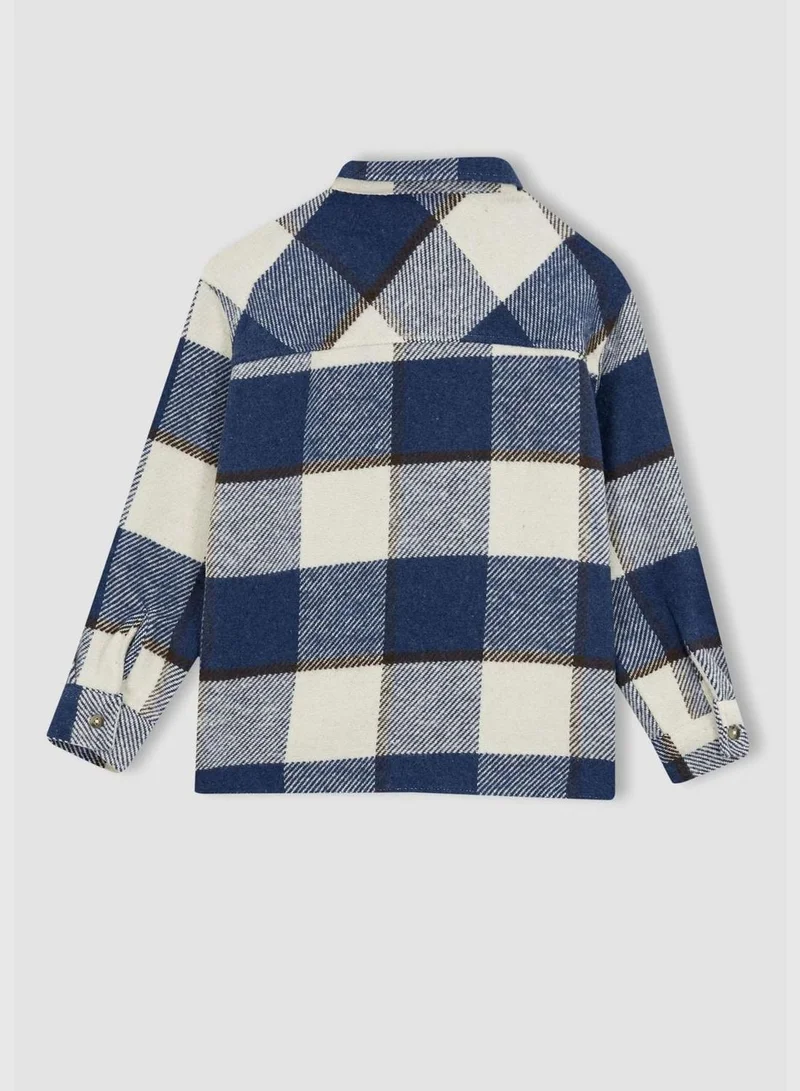 DeFacto Oversize Fit Polo Neck Long Sleeve Checked Shirt