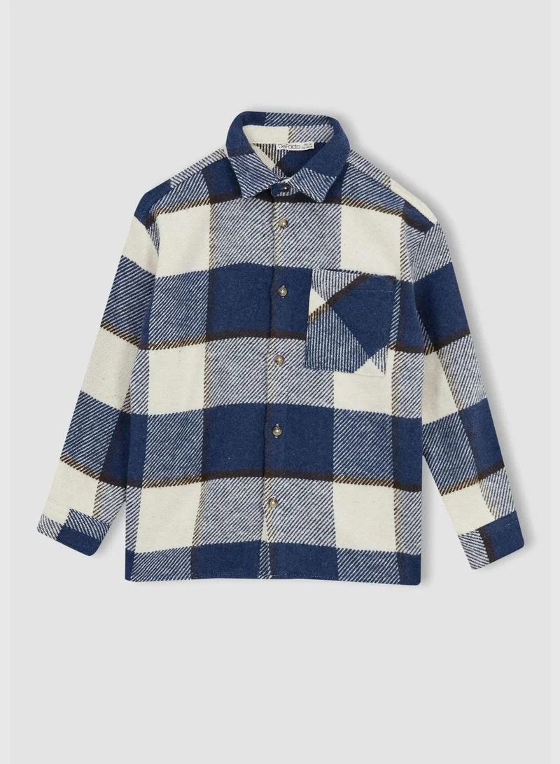 DeFacto Oversize Fit Polo Neck Long Sleeve Checked Shirt