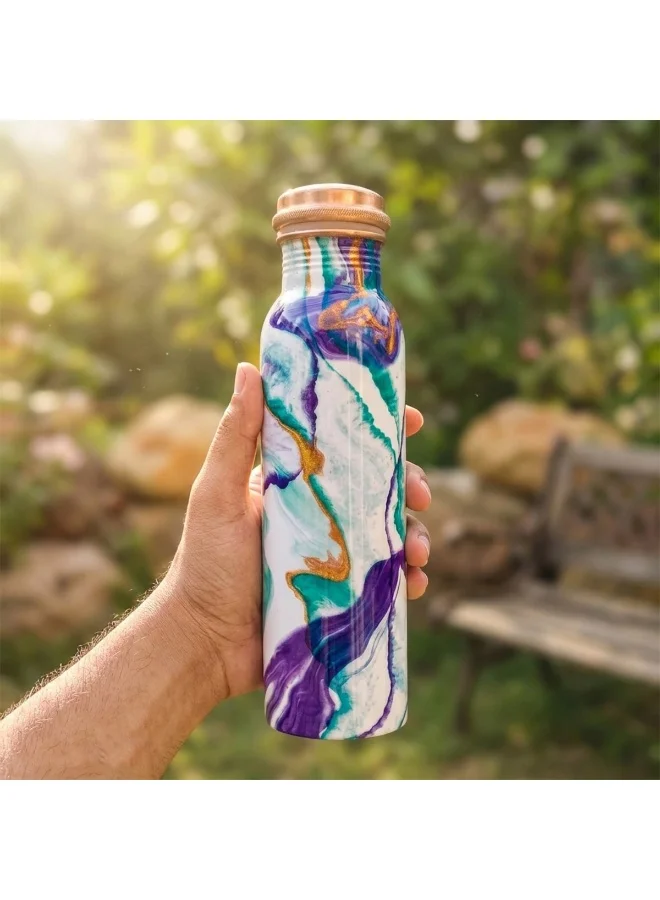 Mobcos Mobcos Aqua Lavender Geode Copper Water Bottle 1 Ltr, 99% Pure Copper Bottle with Leakproof Screw Cap, Handmade Marbled Design, Reusable Water Bottle for Home, Office & Travel