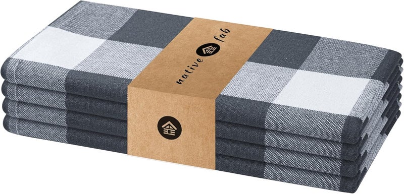 Native Fab Gray Buffalo Check Cloth Napkins 100 Cotton Set of 4 16x16 inches Plaid Checkered Pattern Soft Absorbent Reusable Table Napkins for Dinner Wedding Luncheon Party Holiday  Grey - Image 1