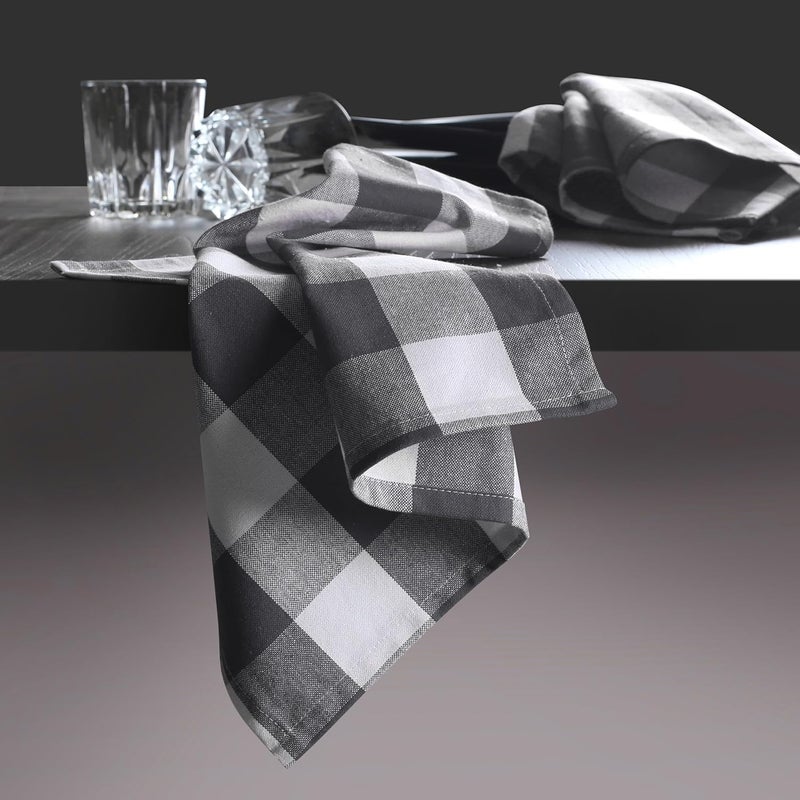 Native Fab Gray Buffalo Check Cloth Napkins 100 Cotton Set of 4 16x16 inches Plaid Checkered Pattern Soft Absorbent Reusable Table Napkins for Dinner Wedding Luncheon Party Holiday  Grey - Image 2