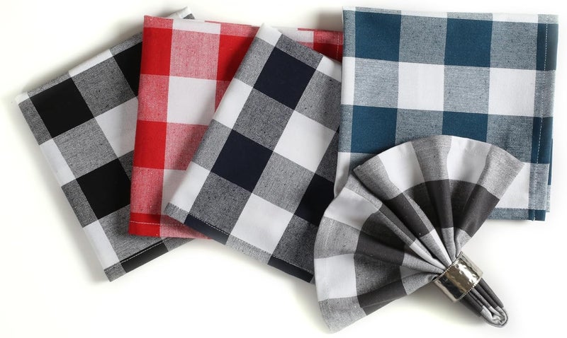 Native Fab Gray Buffalo Check Cloth Napkins 100 Cotton Set of 4 16x16 inches Plaid Checkered Pattern Soft Absorbent Reusable Table Napkins for Dinner Wedding Luncheon Party Holiday  Grey - Image 5