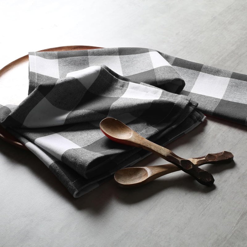 Native Fab Gray Buffalo Check Cloth Napkins 100 Cotton Set of 4 16x16 inches Plaid Checkered Pattern Soft Absorbent Reusable Table Napkins for Dinner Wedding Luncheon Party Holiday  Grey - Image 3
