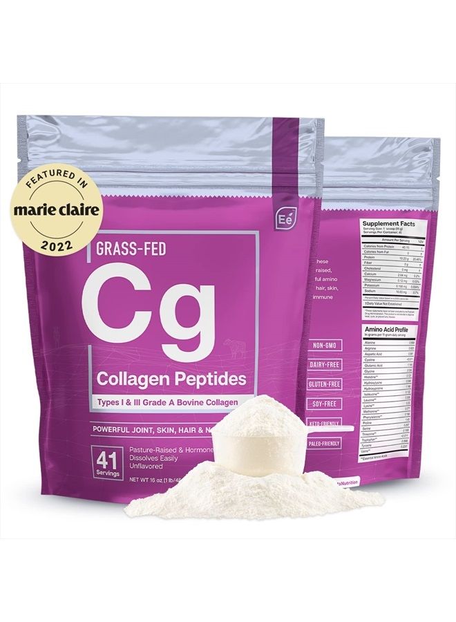 Essential Elements Hydrolyzed Collagen Peptides Powder - Collagen Supplement for Joint, Skin, Hair, & Nail Support - Types I & III - Non-GMO, Hormone-Free, Grass-Fed Collagen Powder - 41 Servings  - Image 1