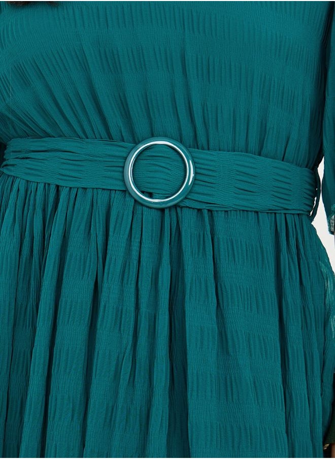 Styli - V Neck Textured Maxi Dress with Belt - Image 1