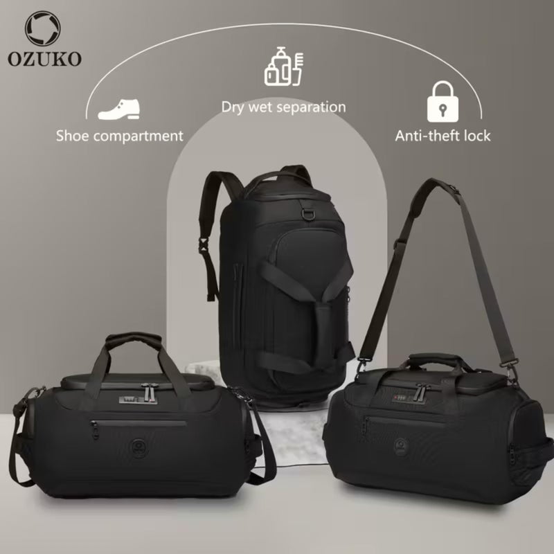 OZUKO حقيبة دوفل سفر أكسفورد مقاومة للماء مع حجرة للأحذية، 50 لتر، حقيبة رياضية خفيفة لعطلة نهاية الأسبوع للرجال، رمادي، 9651 - Image 5