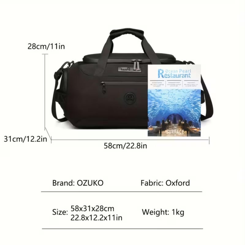OZUKO حقيبة دوفل سفر أكسفورد مقاومة للماء مع حجرة للأحذية، 50 لتر، حقيبة رياضية خفيفة لعطلة نهاية الأسبوع للرجال، رمادي، 9651 - Image 4