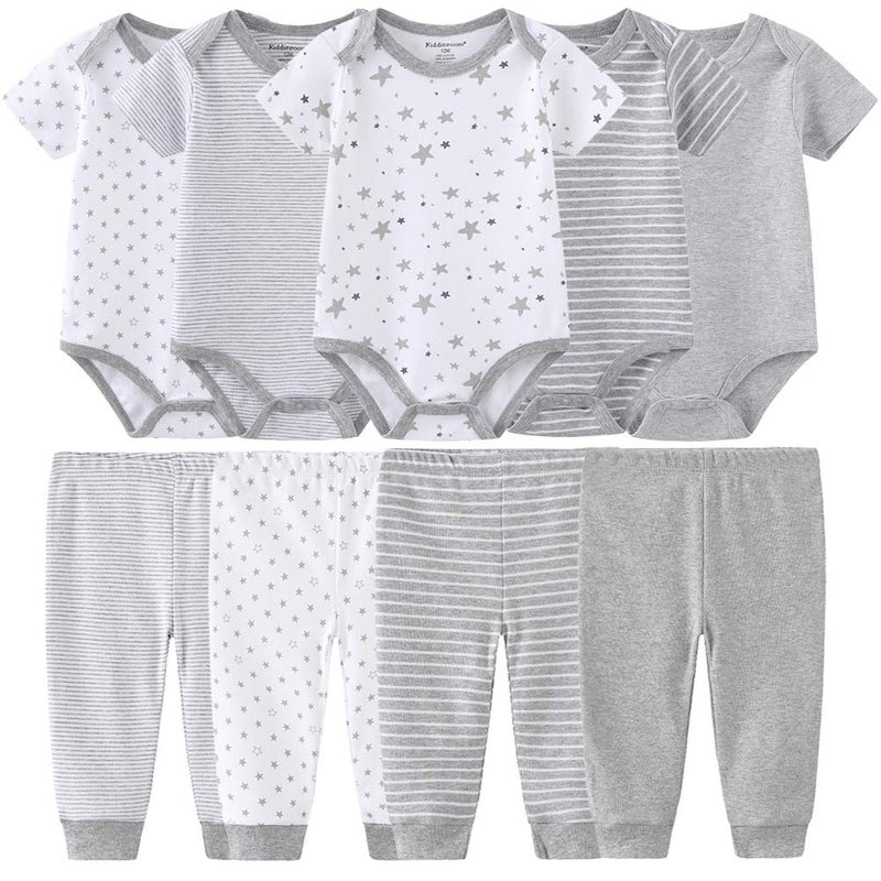 Kiddiezoom Baby Layette Set Baby Boys' 9-Piece Bodysuits Pants Set Toddler Girl Boy Unisex Baby Gift Sets - Image 1
