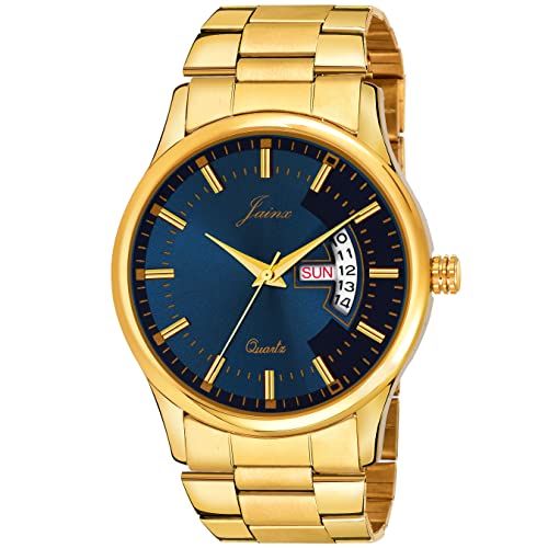 jainx Premium Gold Plated Chain Day Date Feature Gift Analog Wrist Watch for Men - JM1169 - Image 1