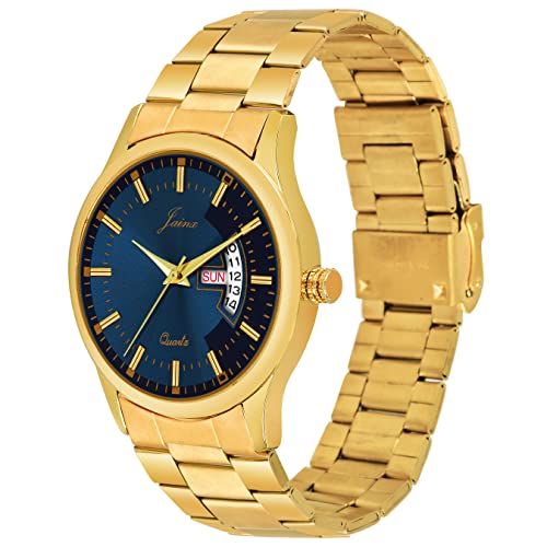 jainx Premium Gold Plated Chain Day Date Feature Gift Analog Wrist Watch for Men - JM1169 - Image 3