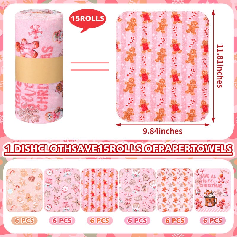 Noveread 36 Pack Reusable Cleaning Cloths Washable Cotton Kitchen Dish Towels for Home Party Supplies Bulk, 9.84x11.81in (Pink Gingerbread) - Image 2