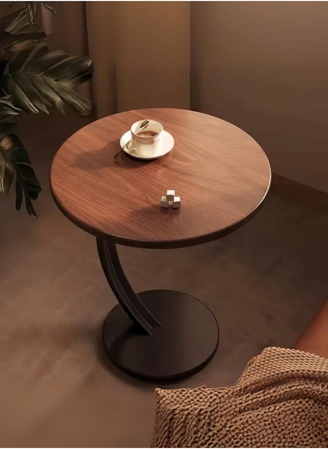 ماركة غير محددة طاولة خشبية دائرية جانبية للأريكة بتصميم عصري على شكل حرف C  - Image 1