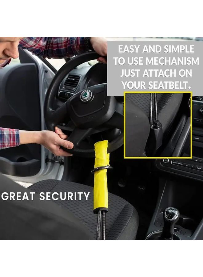 Black Fit Anti Theft Steering Wheel Seat Belt Lock With 2 Keys Heavy Duty Hydraulic Cut Protection Anti Saw Cable Lock For Trucks SUVs Minivans - Image 4