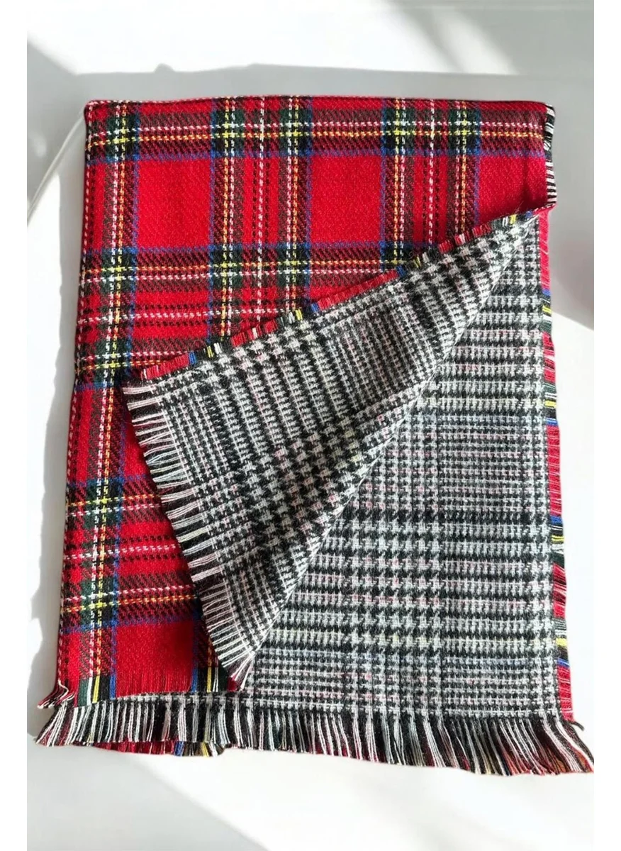 باهلس Puffy Wool Textured Double Sided Plaid Scarf Shawl