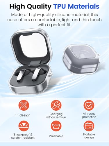 Arxonis Case for Samsung Galaxy Buds 4 Pro - TPU Protective Cover, Full-Body Protection with Scratch Protection, Anti-Shockproof, Includes Carabiner,Cleaning Kit & Lanyard (Clear) - Image 3