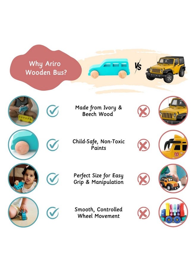 Ariro - Ariro Wooden Jeep for Toddlers and Infants | Push Wooden Vehicle Toy | 6M-3Y | Helps Child in Grip Strength, Hand-Eye Coordination - Image 1