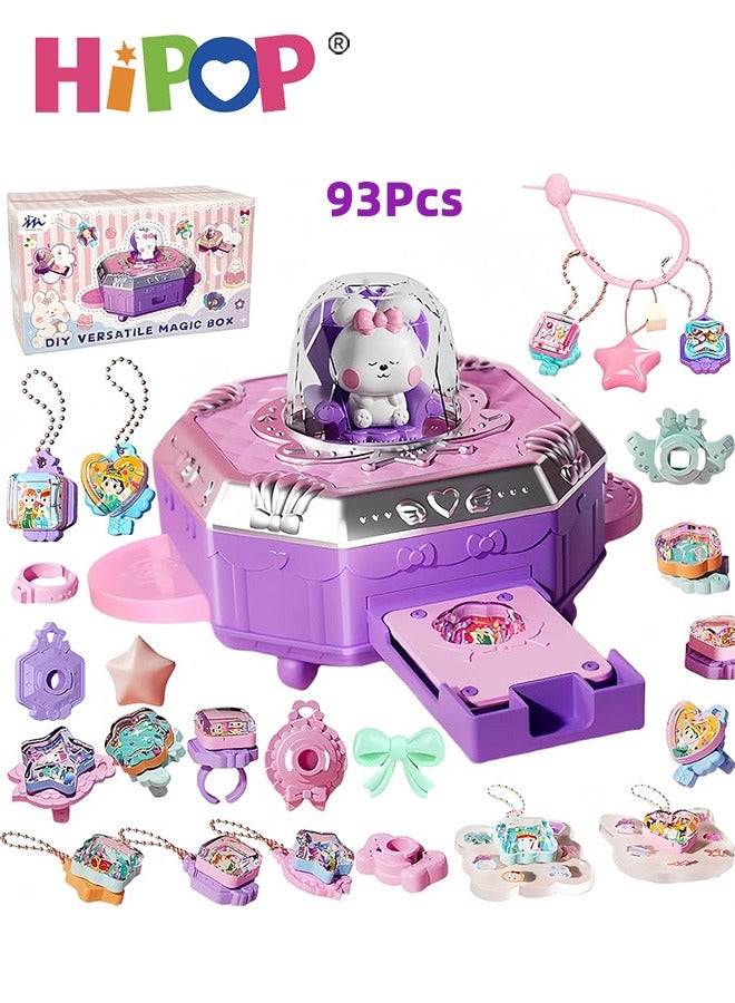 HIPOP 93 PCS DIY Handicraft Sets, DIY Jewelry Making Kit for Kids, Charm Bracelets Kit with Jewelry Box, Purple Bunny Jewelry Box Design For 8-12 Year Old Girl - Image 1