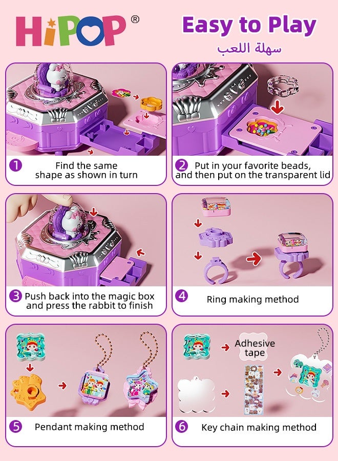 HIPOP 93 PCS DIY Handicraft Sets, DIY Jewelry Making Kit for Kids, Charm Bracelets Kit with Jewelry Box, Purple Bunny Jewelry Box Design For 8-12 Year Old Girl - Image 2