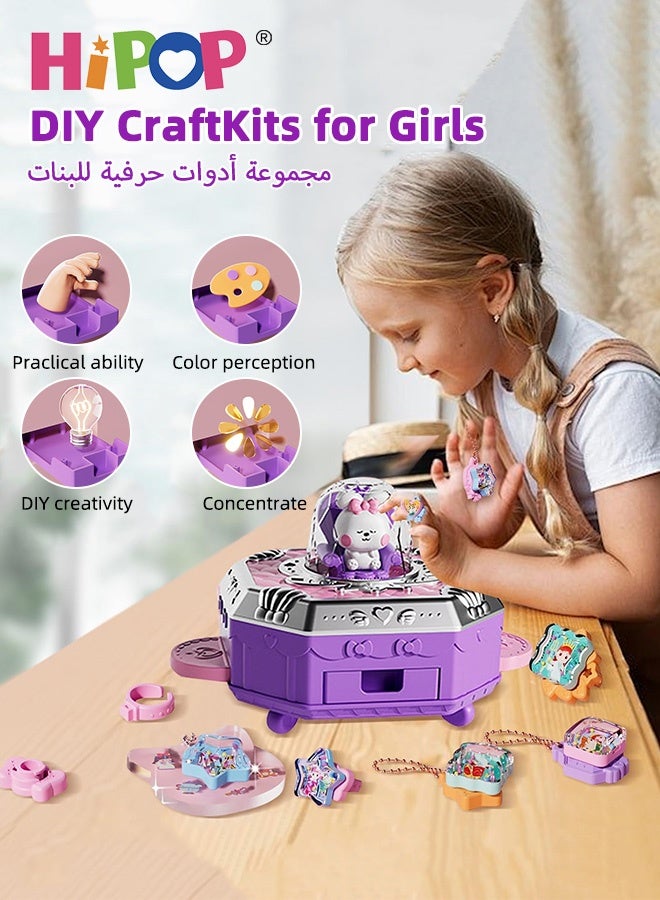 HIPOP 93 PCS DIY Handicraft Sets, DIY Jewelry Making Kit for Kids, Charm Bracelets Kit with Jewelry Box, Purple Bunny Jewelry Box Design For 8-12 Year Old Girl - Image 4