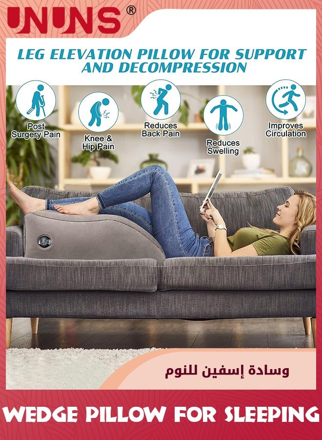UNUNS وسادة إسفينية للنوم، وسادة رفع الساق القابلة للنفخ للتورم والدورة الدموية وتخفيف آلام الظهر والساق، وسادة دعم الساق المصنوعة من كلوريد البولي فينيل بعد الجراحة والورك والقدم والتعافي من الكاحل  - Image 2