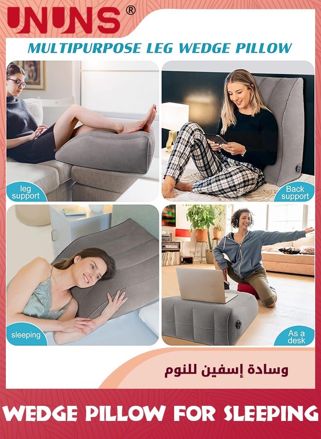 UNUNS وسادة إسفينية للنوم، وسادة رفع الساق القابلة للنفخ للتورم والدورة الدموية وتخفيف آلام الظهر والساق، وسادة دعم الساق المصنوعة من كلوريد البولي فينيل بعد الجراحة والورك والقدم والتعافي من الكاحل  - Image 4